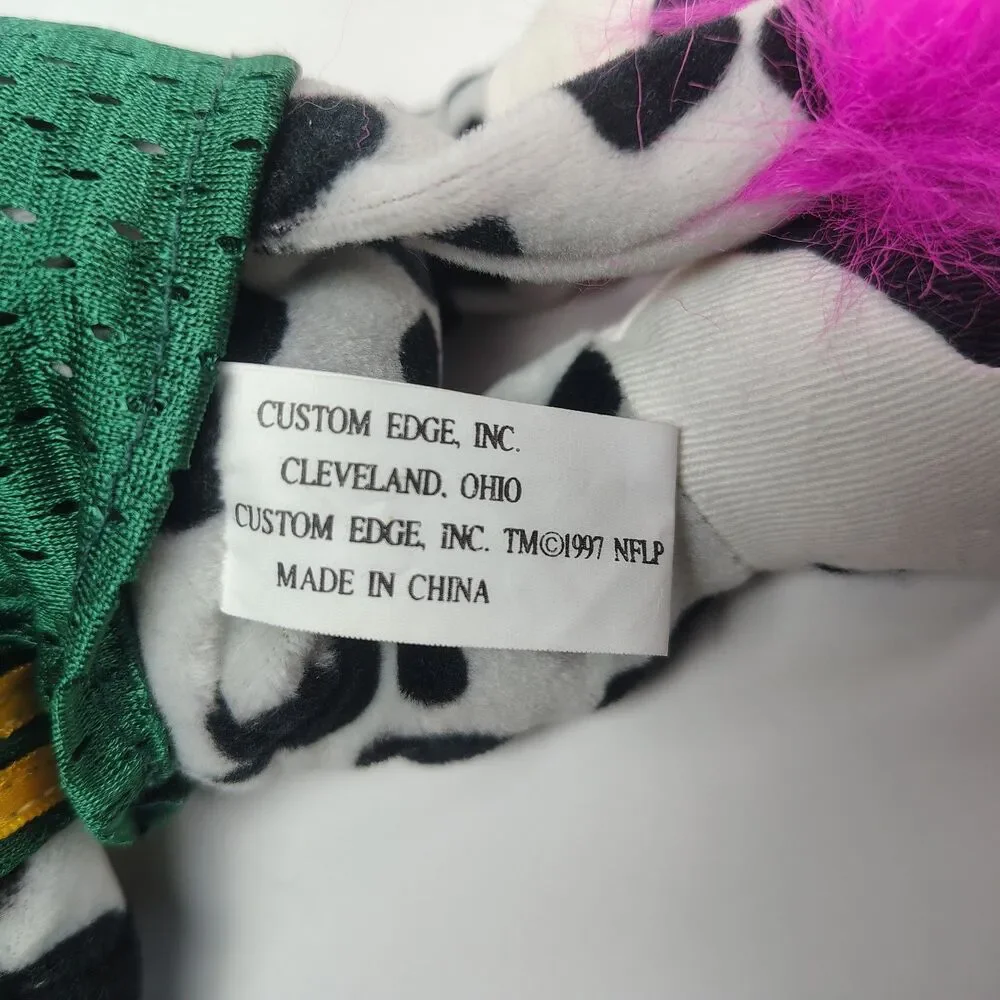 Vintage 1997 Green Bay Packers Plush Cow Stuffed Animal Pink Hair Jersey Mascot